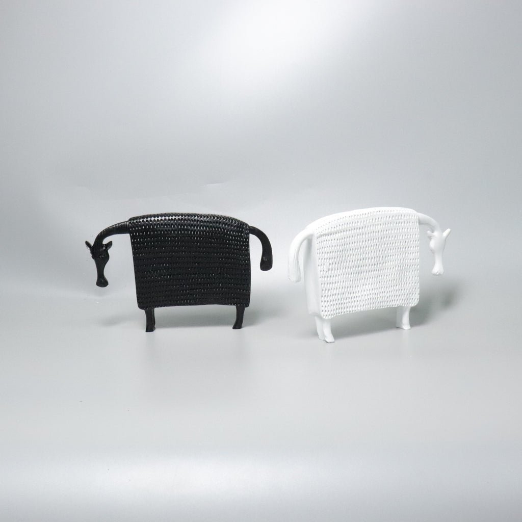 Modern Minimalist Abstract Square Horse Figurine with Woven Texture