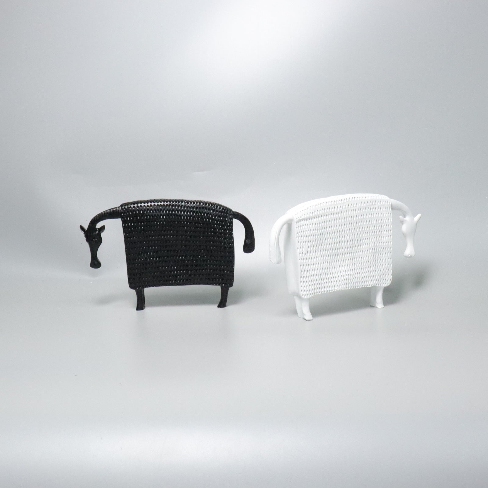Modern Minimalist Abstract Square Horse Figurine with Woven Texture