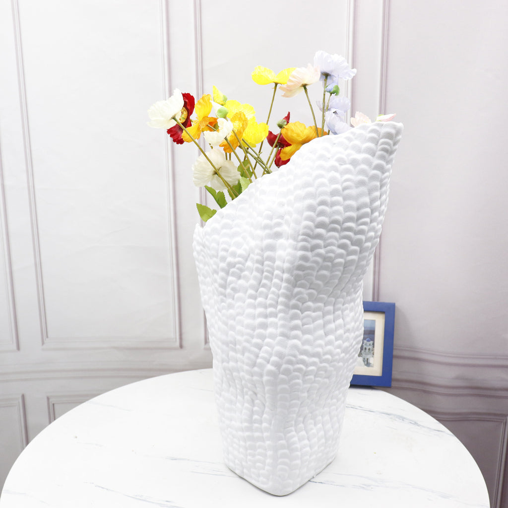Modern Irregular Twisted Vase with 3D Hammered Bubble Texture