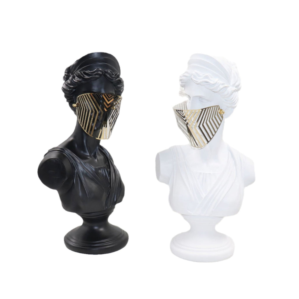 Modern Greek Goddess Bust Sculpture with Geometric Metal Mask