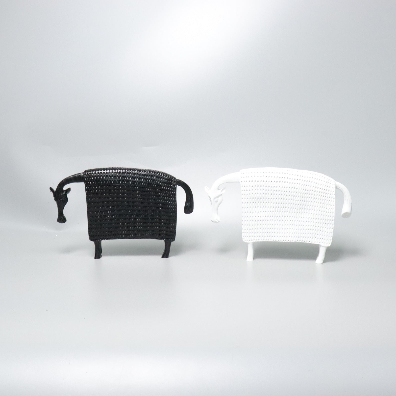 Modern Minimalist Abstract Square Horse Figurine with Woven Texture