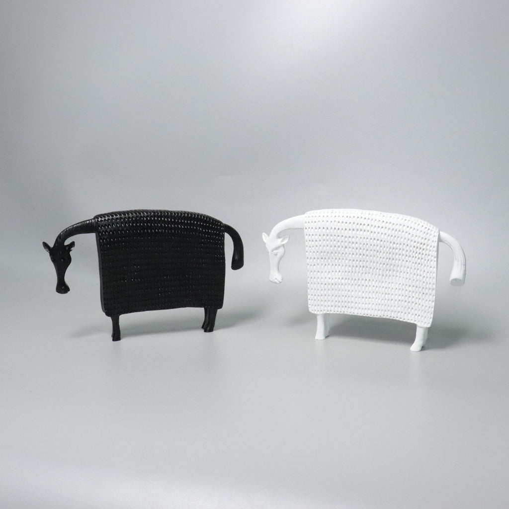 Modern Minimalist Abstract Square Horse Figurine with Woven Texture